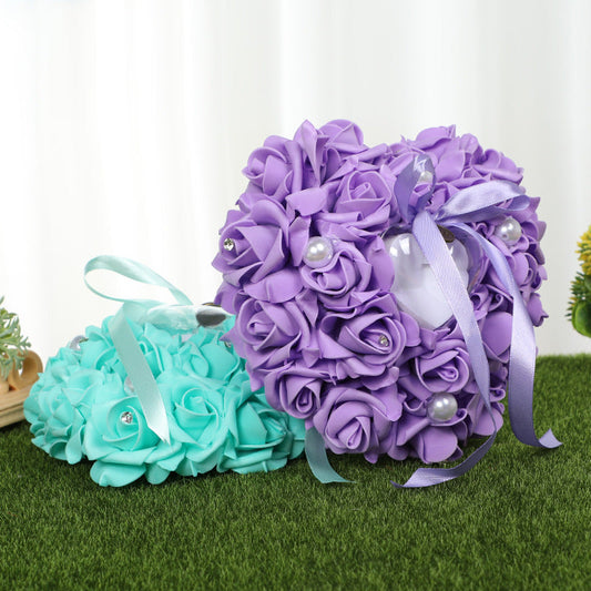 PE Foam Rose Flower Heart Shape Ring Pillow Wedding Ring Box