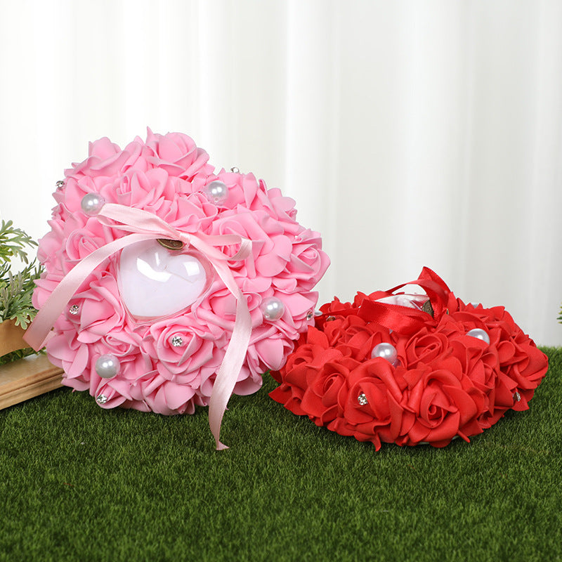 PE Foam Rose Flower Heart Shape Ring Pillow Wedding Ring Box