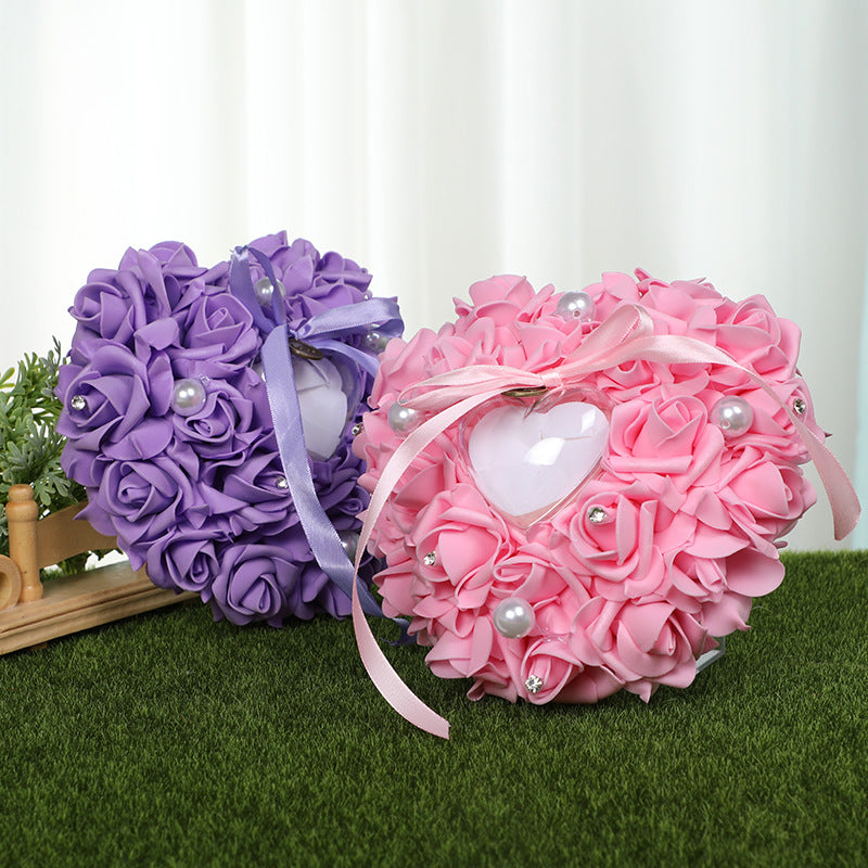 PE Foam Rose Flower Heart Shape Ring Pillow Wedding Ring Box