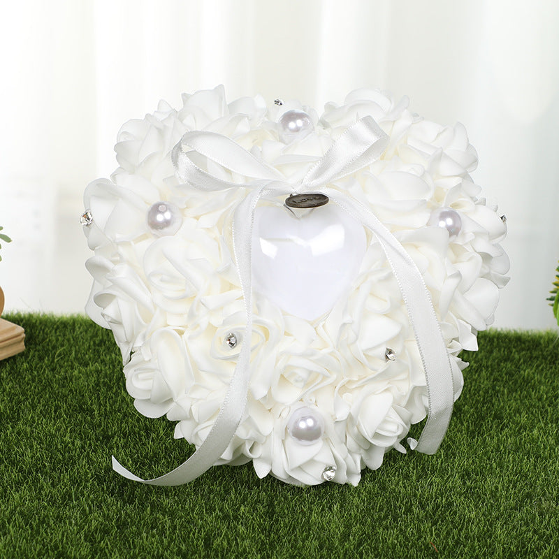 PE Foam Rose Flower Heart Shape Ring Pillow Wedding Ring Box