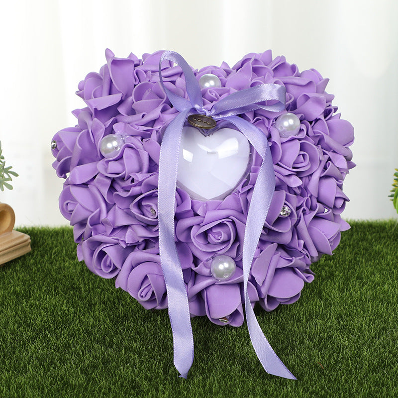 PE Foam Rose Flower Heart Shape Ring Pillow Wedding Ring Box