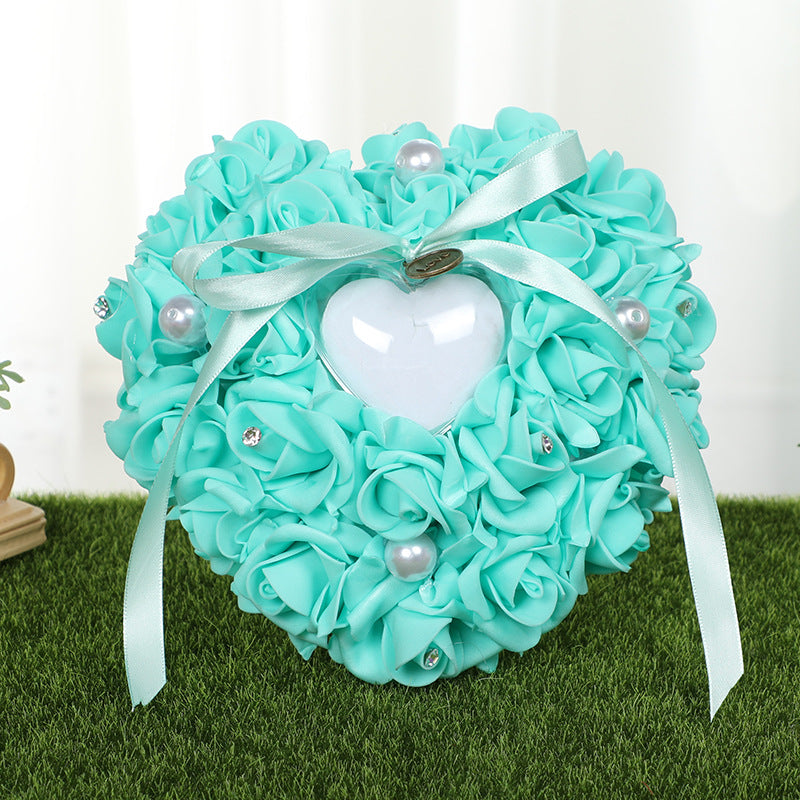 PE Foam Rose Flower Heart Shape Ring Pillow Wedding Ring Box