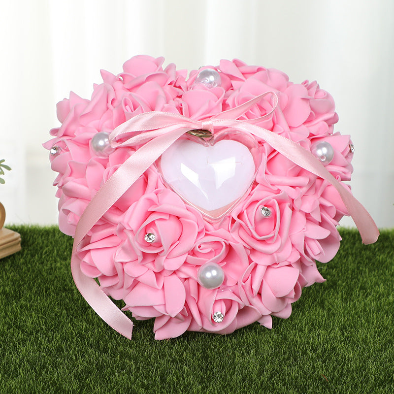 PE Foam Rose Flower Heart Shape Ring Pillow Wedding Ring Box