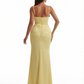 Sexy Mermaid Spaghetti Straps Front Slit Ruched Satin Long Formal Dresses