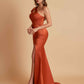 Elegant Soft Satin Sweetheart One Shoulder Side-Slit Mermaid Bridesmaid Dresses