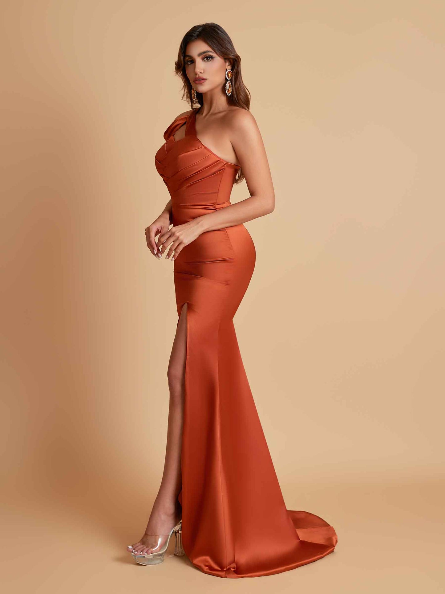 Elegant Soft Satin Sweetheart One Shoulder Side-Slit Mermaid Bridesmaid Dresses