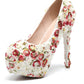 Women's Wedding Shoes Floral Lace Round Toe High Heels Decorative Heel Bridal Shoes,H23