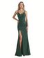 Shiny V-neck Mermaid Glitter Jersey Maxi Formal Dresses For Women Side Slit Spaghetti Straps