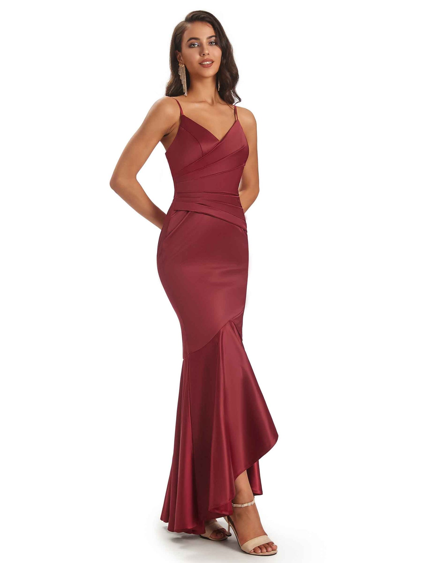 High Low Silky Satin Formal Long Wedding Party Guest Dresses