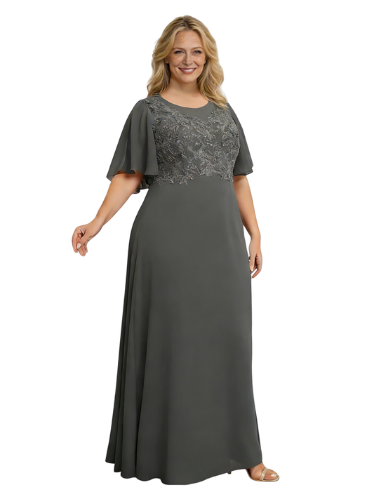 Chiffon Round Neck Mother of The Bride Dresses A-line Evening Gowns