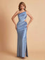 Elegant Satin One Shoulder Side Slit Mermaid Floor Length Bridesmaid Dresses