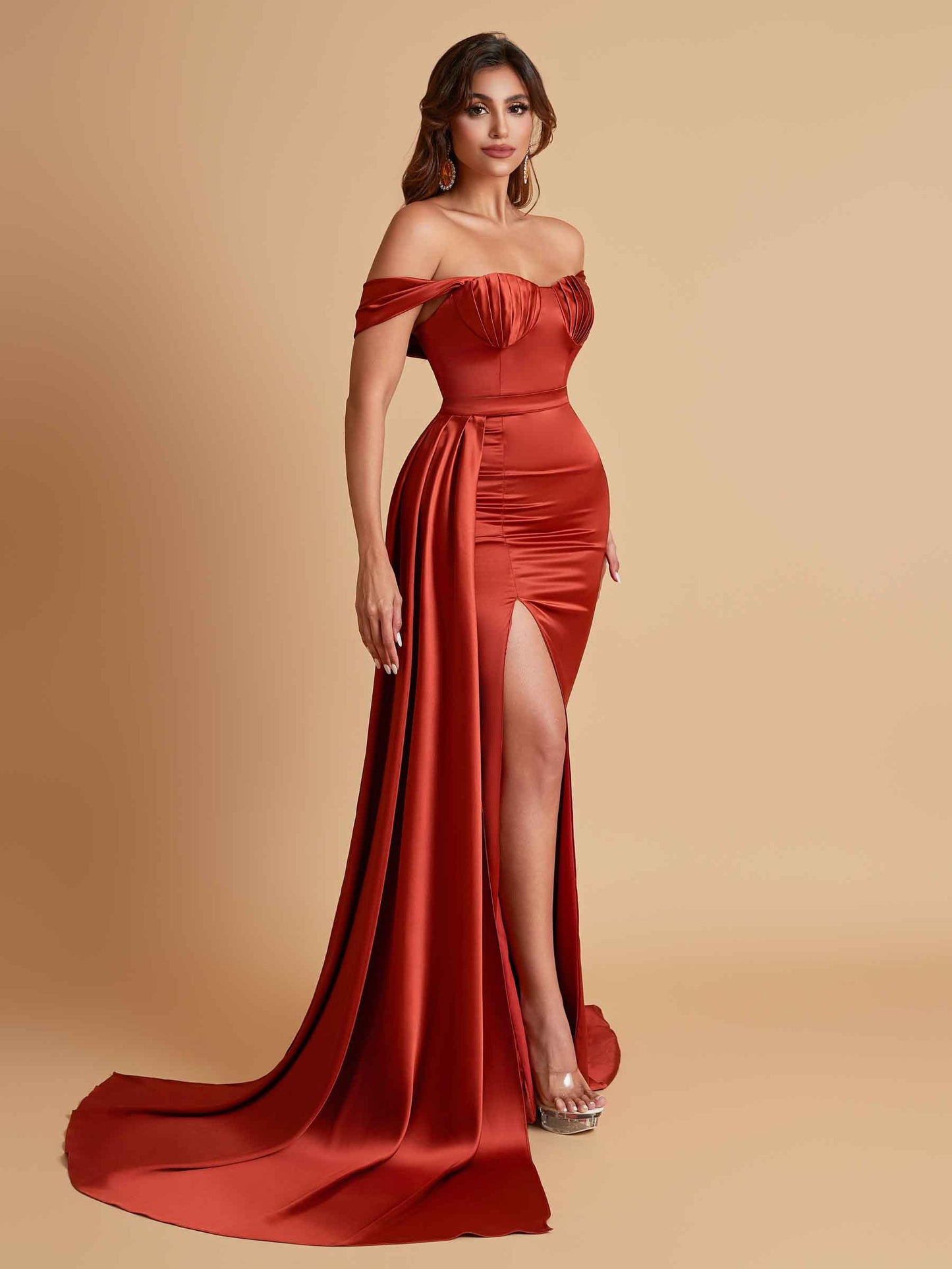 Sexy Soft Satin Sweetheart Off-the-shoulder Strapless Side-Slit Mermaid Bridesmaid Dresses