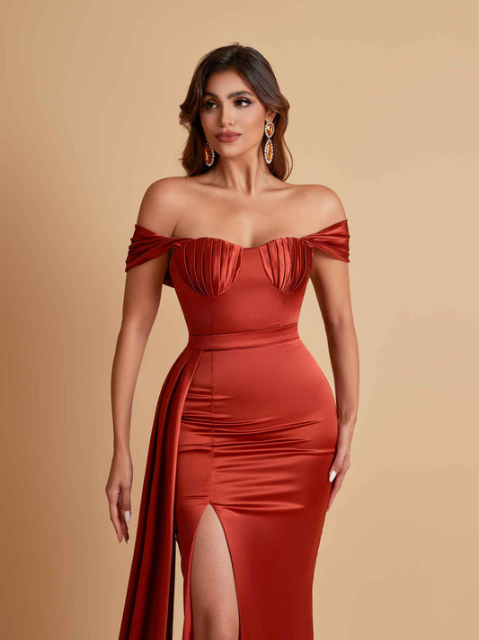 Sexy Soft Satin Sweetheart Off-the-shoulder Strapless Side-Slit Mermaid Bridesmaid Dresses
