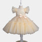 Flower Girls Dress Formal with Bow Sequin & Feathers A-line Tulle Princess Gown for Wedding