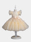Flower Girls Dress Formal with Bow Sequin & Feathers A-line Tulle Princess Gown for Wedding