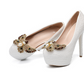 Women's Wedding Shoes Thin High Heels Pearls Bow Bridal Shoes,H25