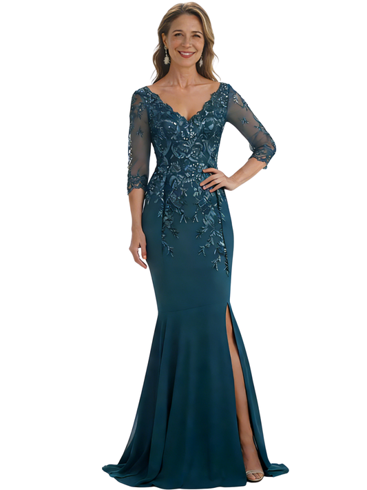 Mermaid Mother of The Bride Dresses V-Line Lace Wedding Dresses For Mom