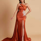 Elegant Soft Satin Sweetheart One Shoulder Side-Slit Mermaid Bridesmaid Dresses
