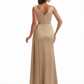 Ladies Sexy V-Neck Mermaid Silky Satin Long Evening Formal Dresses Side Slit