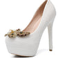 Women's Wedding Shoes Thin High Heels Pearls Bow Bridal Shoes,H25