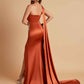 Elegant Soft Satin Sweetheart One Shoulder Side-Slit Mermaid Bridesmaid Dresses