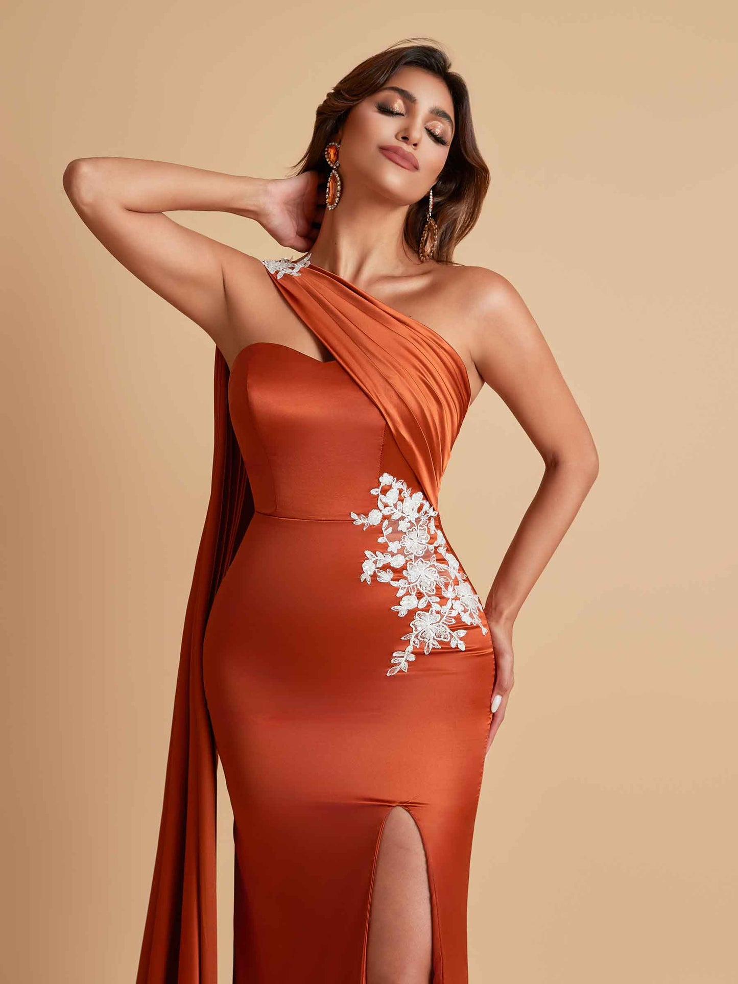 Elegant Soft Satin Sweetheart One Shoulder Side-Slit Mermaid Bridesmaid Dresses