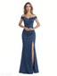 Shiny Mermaid Glitter Jersey Off The Shoulder Side Slit Maxi Formal Dresses For Women