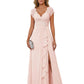 V-neck Slit Formal Gowns Lace A-line Mother of The Bride Dresses Evening Gowns