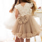 Cute Lace Flower Girls Dresses Crew New Knee Length Tutu A Line Girls' Party Gowns With Bow Tie
