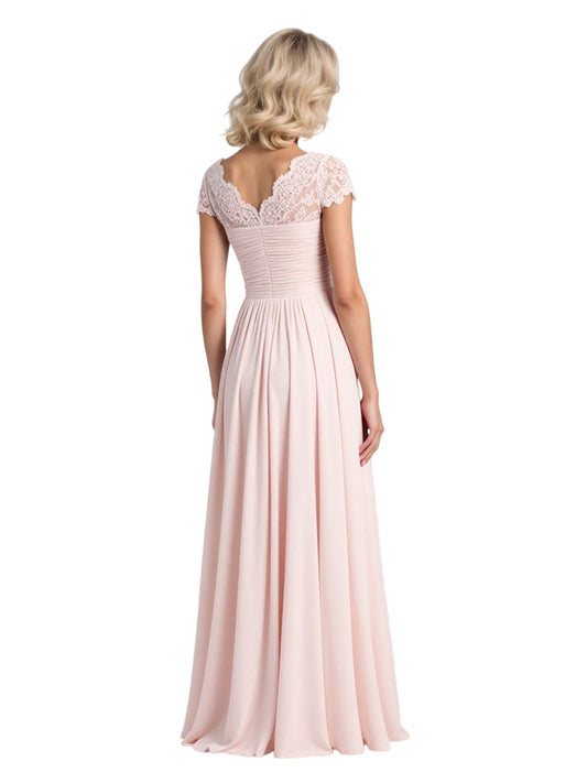 V-neck Slit Formal Gowns Lace A-line Mother of The Bride Dresses Evening Gowns