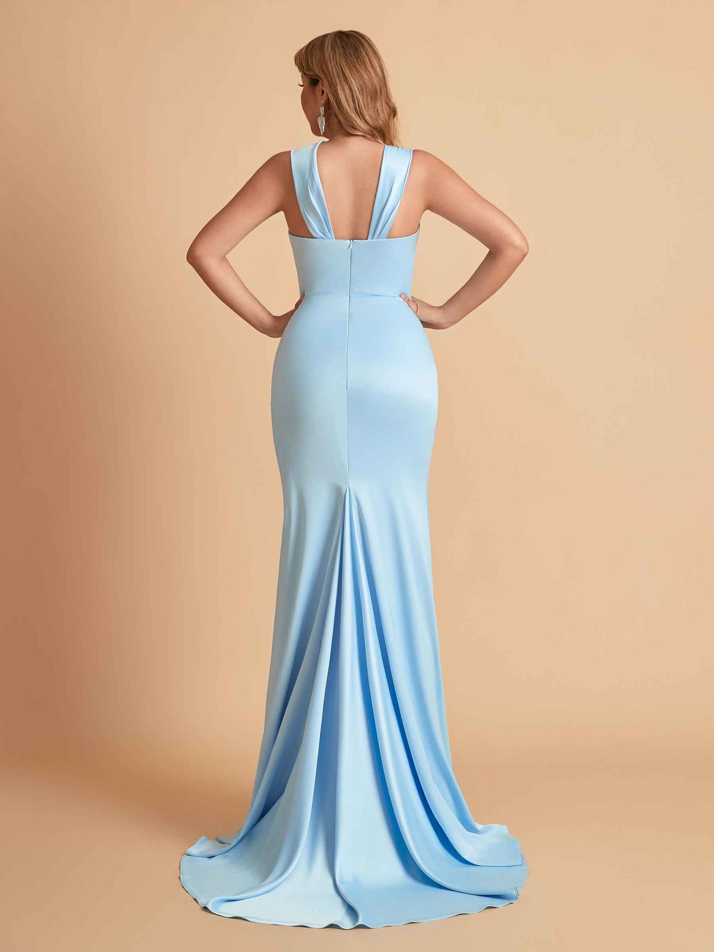 Elegant Satin Asymmetrical Side Slit Mermaid Floor Length Bridesmaid Dresses