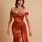 Gorgeous Soft Satin V-neck Off-the-Shoulder Side-Slit Mermaid Bridesmaid Dresses