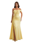 Modern One Shoulder Ruched Mermaid Silky Satin Maxi Formal Dresses Side Slit