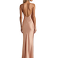 Sexy Silky Satin V-Neck Open Back Mermaid Unique Maxi Formal Evening Dresses