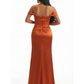 Sexy Off The Shoulder Ruched Satin Mermaid Long Evening Formal Dresses With Side Slit Boning