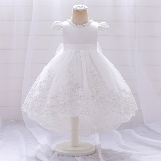Flower Girls Dress Formal Lace Top with Bow A-line Princess Gown for Wedding Kids Tutu Dresses
