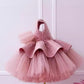 Lovely Puffy Tulle Kids Formal Wear Gowns Flower Girl Dresses with Hand Made Flowers Girls Pageant Gown
