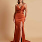 Sexy Soft Satin V-neck Spaghetti Strap Side-Slit Mermaid Bridesmaid Dresses