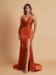 Sexy Soft Satin V-neck Spaghetti Strap Side-Slit Mermaid Bridesmaid Dresses