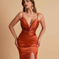 Sexy Soft Satin V-neck Spaghetti Strap Side-Slit Mermaid Bridesmaid Dresses