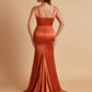 Sexy Soft Satin V-neck Spaghetti Strap Side-Slit Mermaid Bridesmaid Dresses
