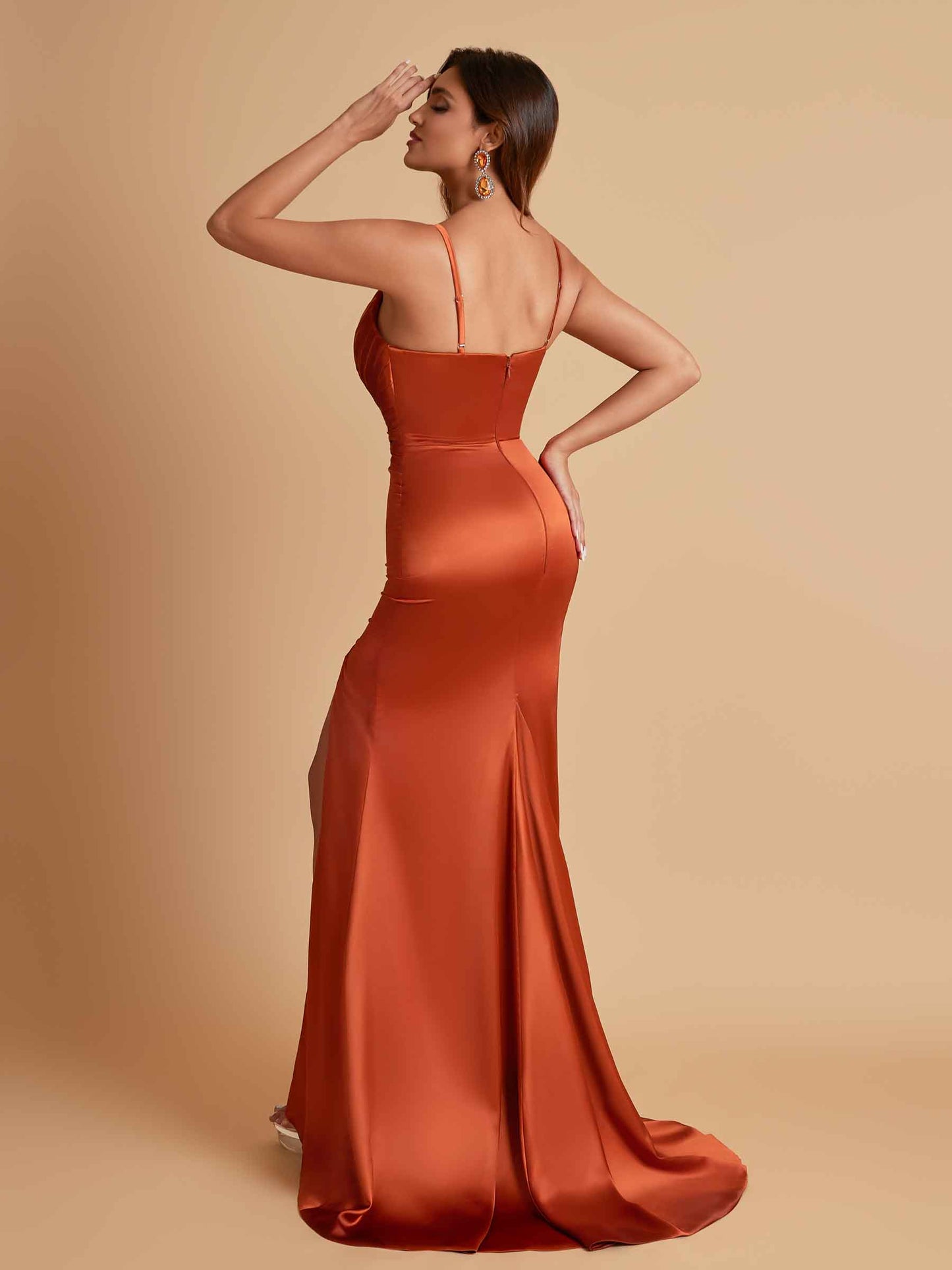 Sexy Soft Satin V-neck Spaghetti Strap Side-Slit Mermaid Bridesmaid Dresses