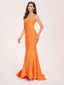 Sexy Jersey Mermaid Bridesmaid Dresses Spaghetti Straps V-neck Floor Length Lace-up Back
