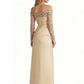 Elegant Long Sleeves Sequins Satin A-Line Long Formal Evening Gowns For Ladies