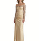 Elegant Long Sleeves Sequins Satin A-Line Long Formal Evening Gowns For Ladies