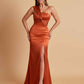 Elegant Soft Satin One Shoulder Strapless Side-Slit Mermaid Bridesmaid Dresses