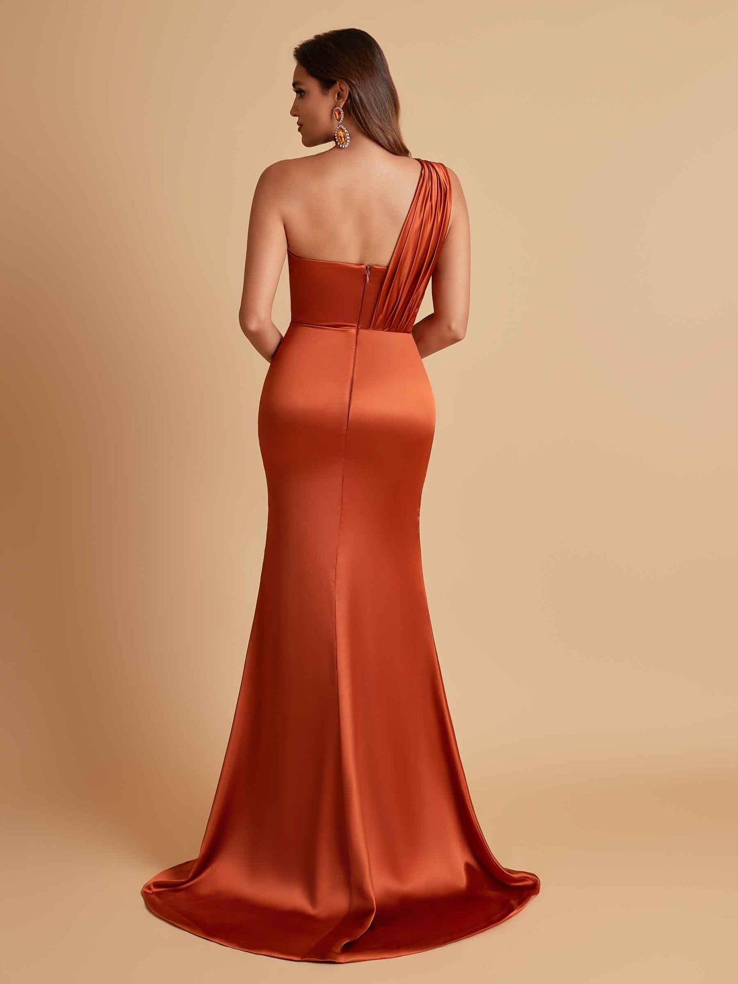 Elegant Soft Satin One Shoulder Strapless Side-Slit Mermaid Bridesmaid Dresses