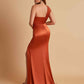 Elegant Soft Satin One Shoulder Strapless Side-Slit Mermaid Bridesmaid Dresses