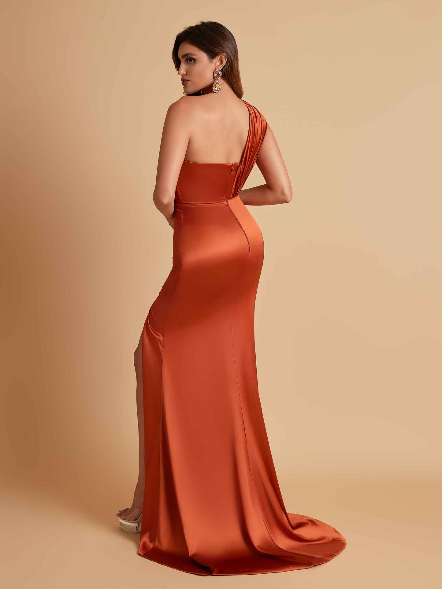 Elegant Soft Satin One Shoulder Strapless Side-Slit Mermaid Bridesmaid Dresses