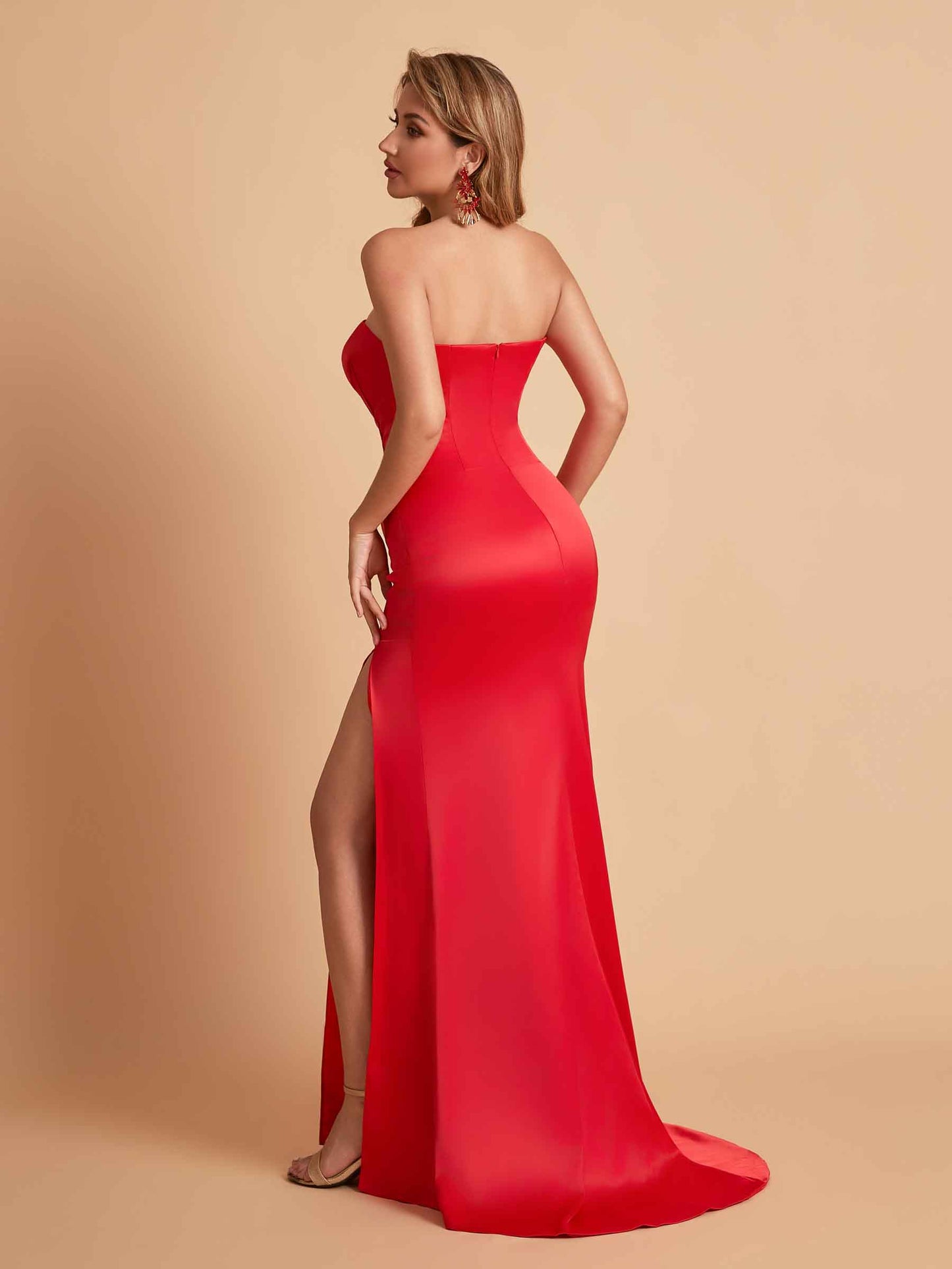 Sexy Satin Sweetheart Side Slit Mermaid Floor Length Bridesmaid Dresses